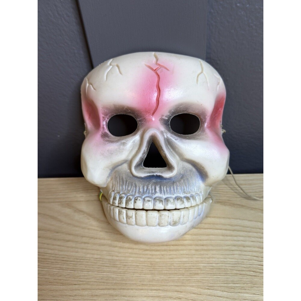 Vintage 60s Halloween Blow Mold Skull Mask Plastic Jointed Jaw Skeleton Rack